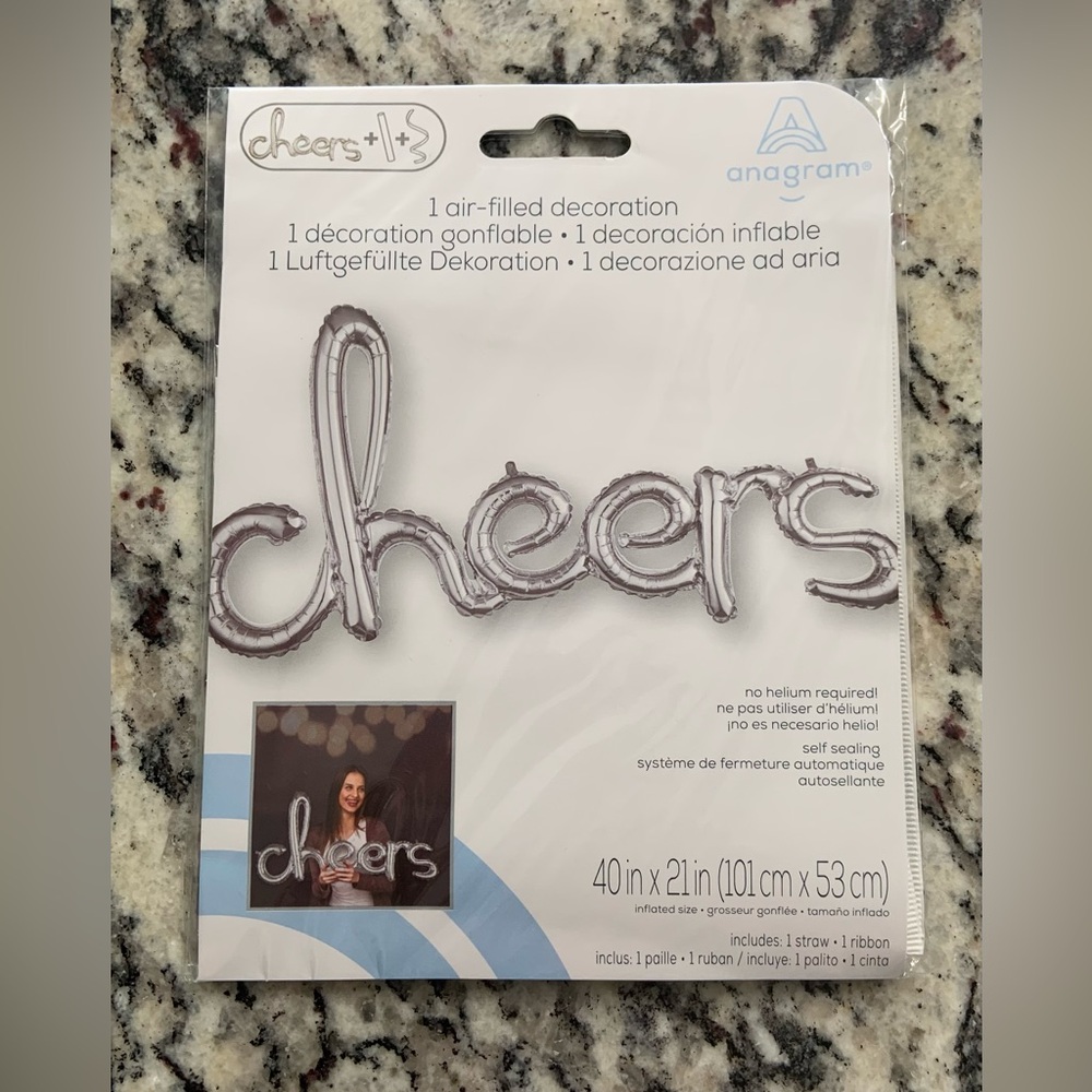 Anagram 'Cheers' Silver Foil Air-Filled Decoration- BNWT